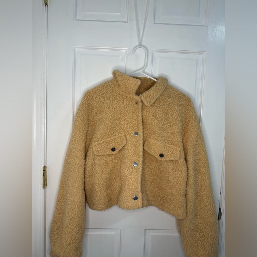 Cute aesthetic crop orange button up sweater